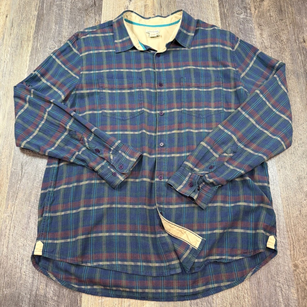 Carbon 2 Cobalt Mens XL Plaid Button Down Shirt Blue Green Cotton Long Sleeve
